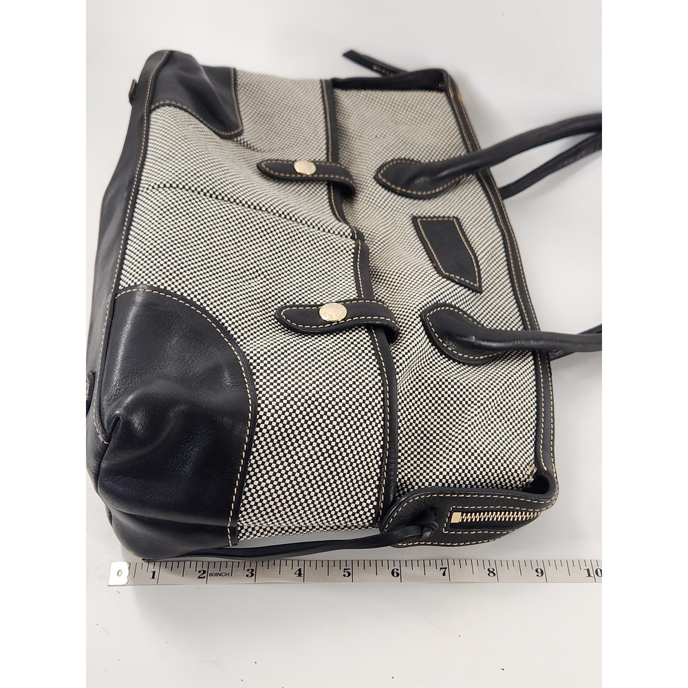 Dooney & Bourke Satchel Bag Womens Large Black White Woven Leather Trim - Picture 8 of 11